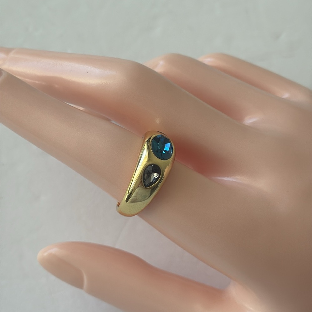 Gorjana Band Ring Nova Gold Plated Crystal Blue Sz.7 - Picture 9 of 12